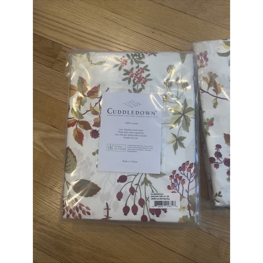 Cuddledown LENORA King Sheet Set 100% Cotton Leaves Berries, Fall Cottagecore - Picture 5 of 10